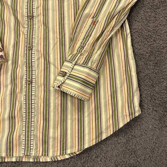 Robert Graham Shirt Mens Large Green Striped Woven Flip Cuff Geometric Going Out - Picture 4 of 13